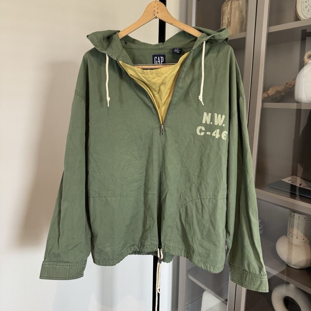 Vintage GAP Army Military Green N.W. C-46 Hooded Zip Anorak Popover Jacket M